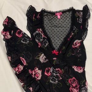 Betsey Johnson Floral Black and Pink Ruffle Dress